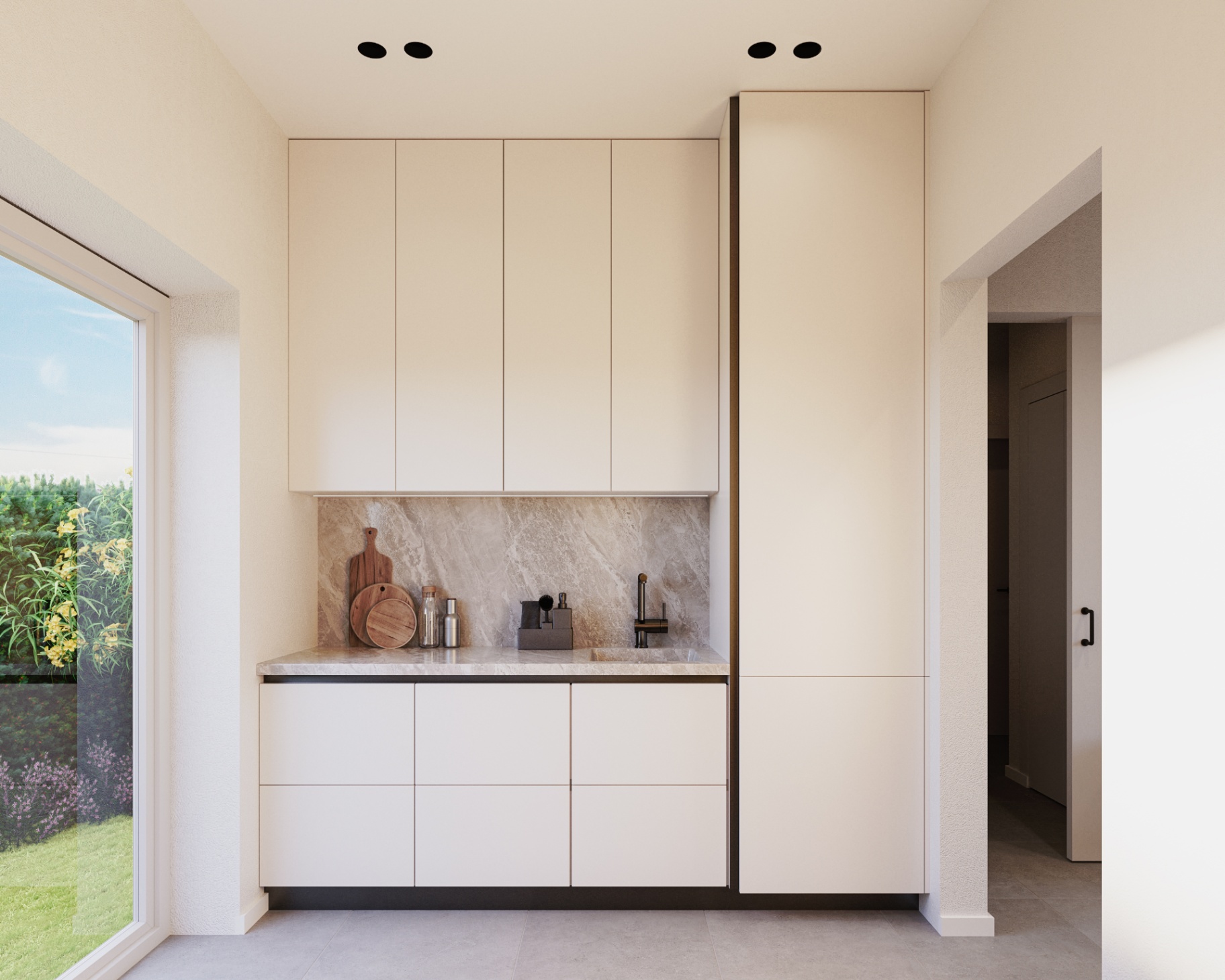 Cucina contemporanea con finitura pietra