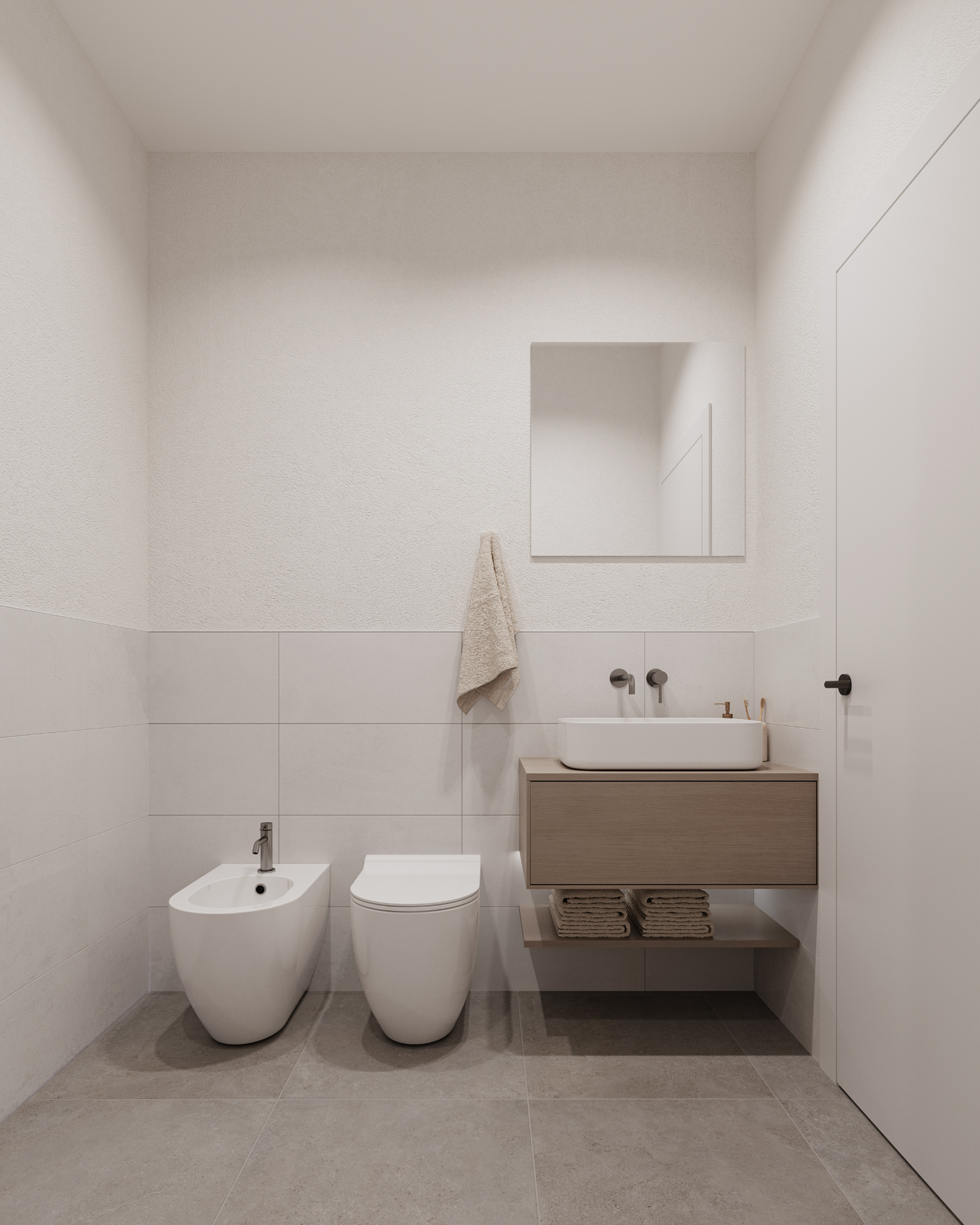 Bagno ospiti con mobile sospeso