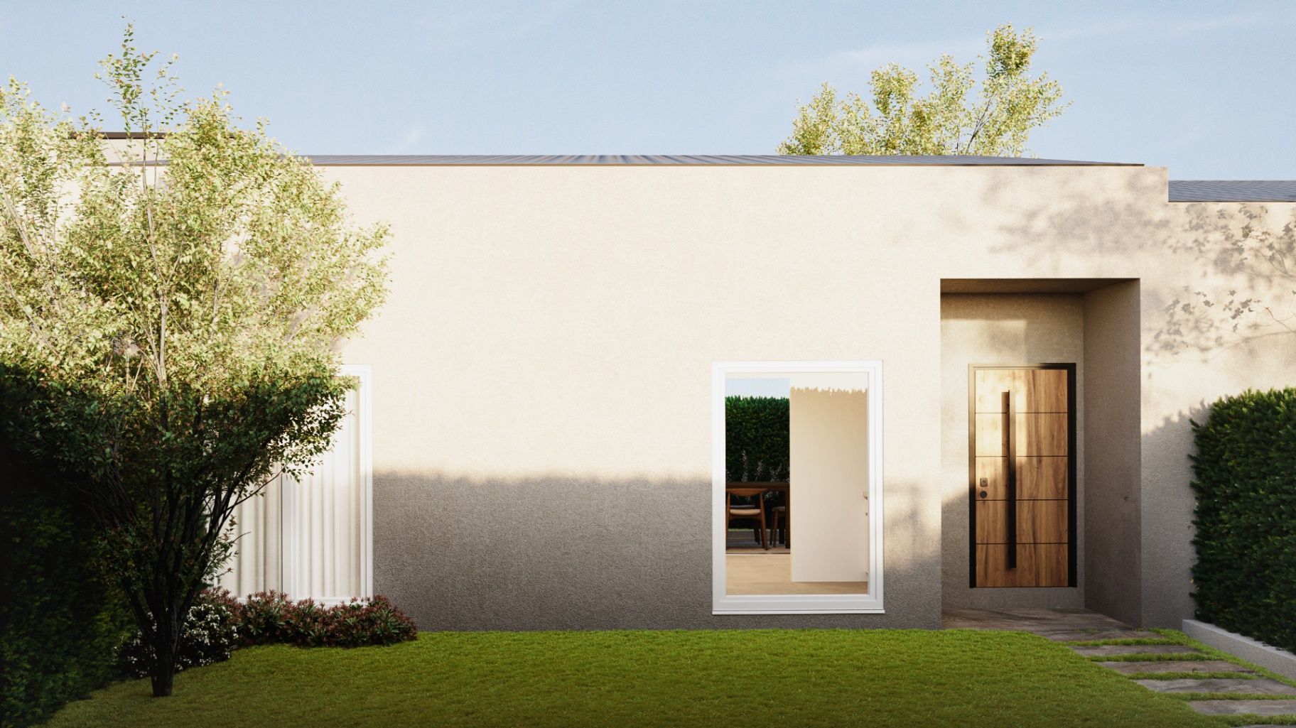 Facciata con patio d'ingresso